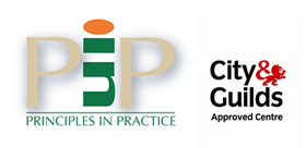 Principles in practice logo, Gity and Guilds approved Centre logo